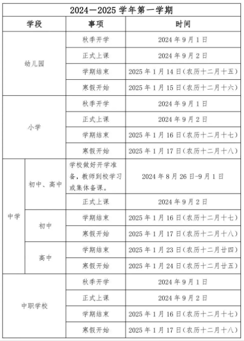 2024-2025福建中小学寒假时间定了